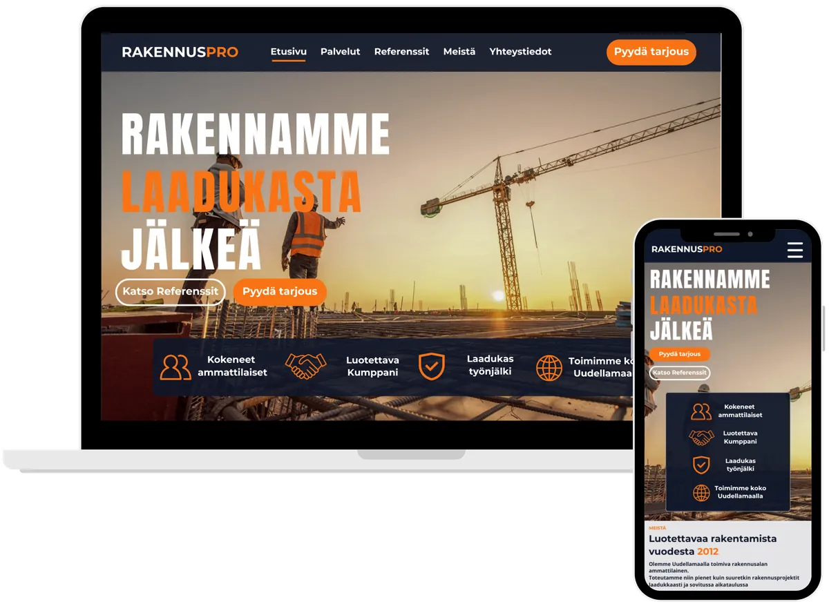 Sivutiven suunnittelema moderni verkkosivu yritykselle